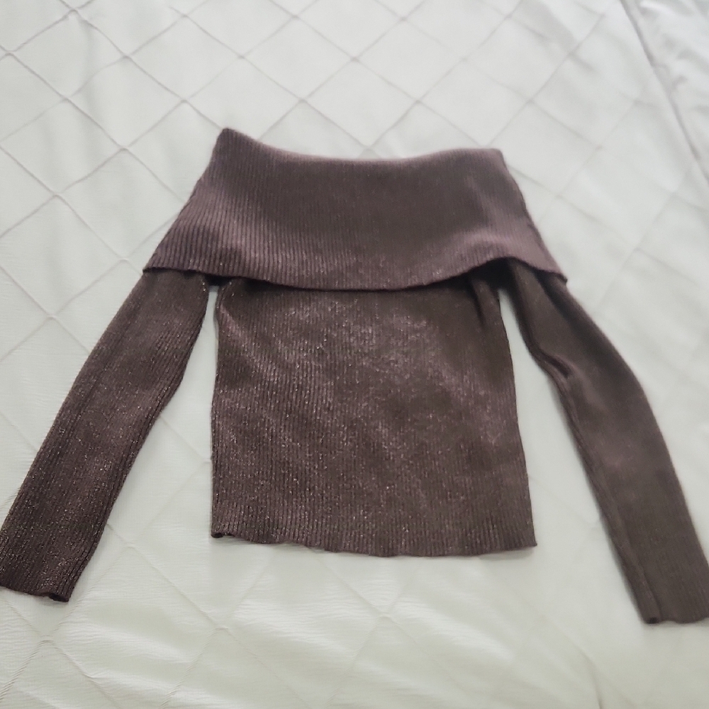 Pink Rose Chocolate Off-Shoulder Sweater - Picture 3 of 7